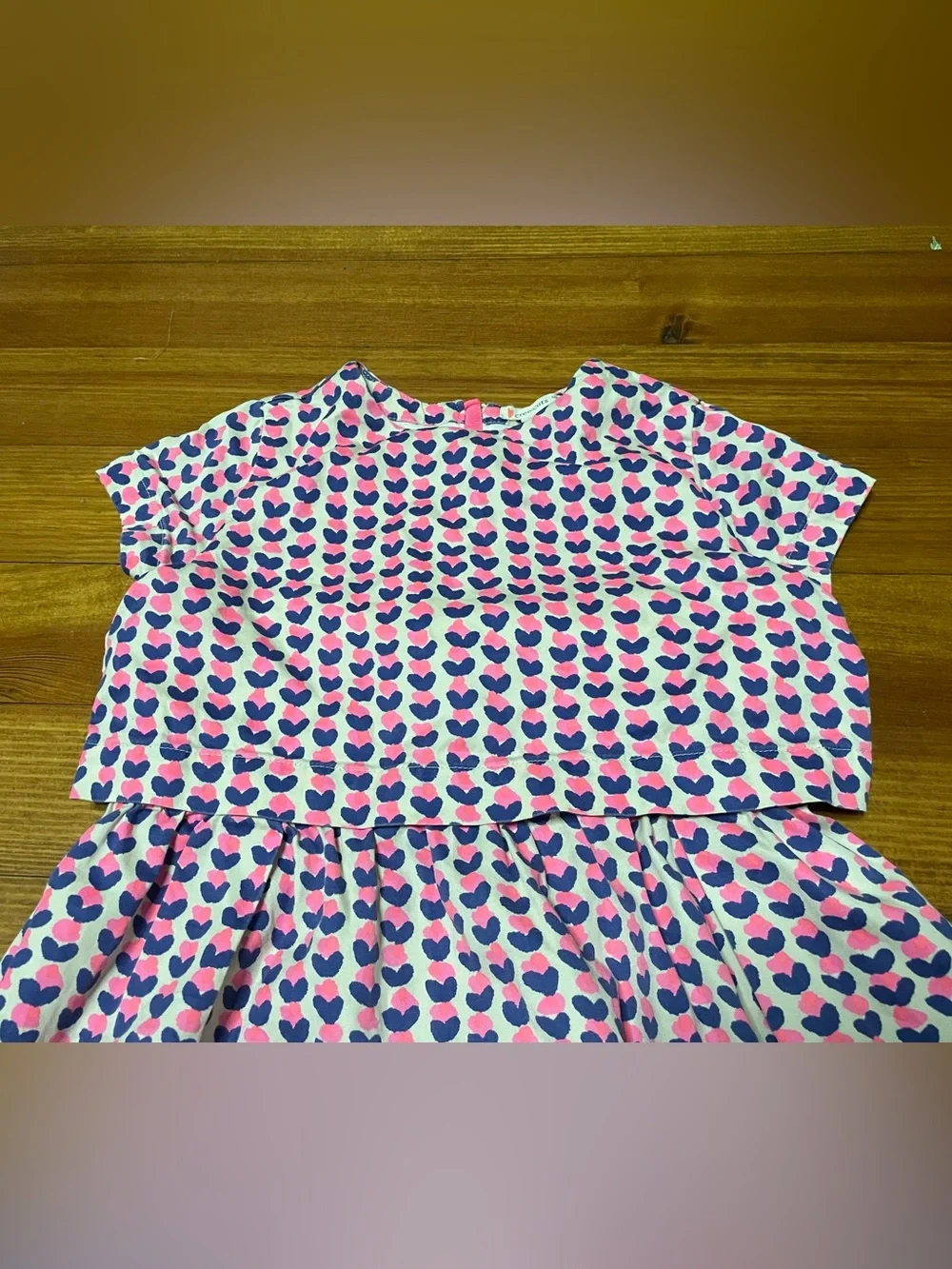 J Crew Crewcuts Pink & Blue Heart Print Casual Dress Size 8